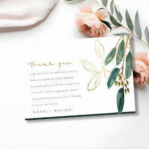 ELEGANT EUCALYPTUS GREEN GOLD FOLIAGE WEDDING BEDANKKAART