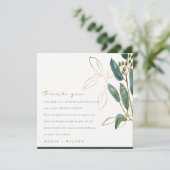 ELEGANT EUCALYPTUS GREEN GOLD FOLIAGE WEDDING BEDANKKAART (Staand voorkant)