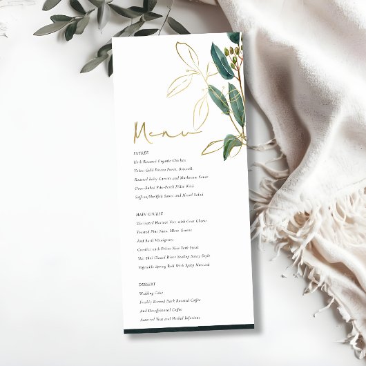 ELEGANT EUCALYPTUS GREEN GOLD FOLIAGE WEDDING MENU