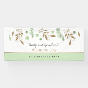 Elegant Eucalyptus Green Gold Names Datum huwelijk Spandoek