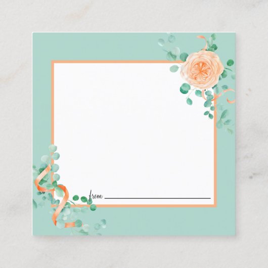Elegant Eucalyptus Green Peach Date Night Kaart Vierkante Visitekaartje (Achterkant)
