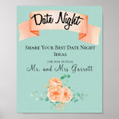 Elegant Eucalyptus Green Peach Date Night Sign Poster (Voorkant)