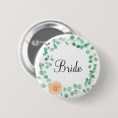 Elegant Eucalyptus Green Peach Floral Bride Ronde Button 5,7 Cm (Voorkant /achterkant)