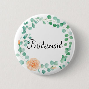 Elegant Eucalyptus Green Peach Floral Bridesmaid Ronde Button 5,7 Cm