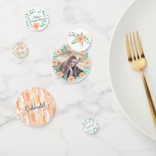 Elegant Eucalyptus Green Peach Floral Confetti (Groep)