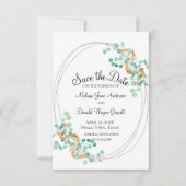 Elegant Eucalyptus Green Peach Floral Save The Date (Voorkant)