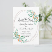 Elegant Eucalyptus Green Peach Floral Save The Date (Staand voorkant)