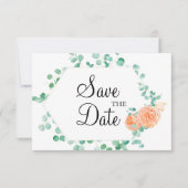 Elegant Eucalyptus Green Peach Floral Save The Date (Voorkant)