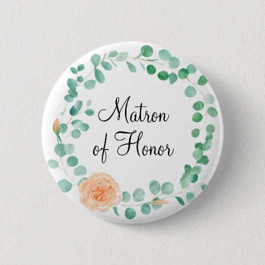 Elegant Eucalyptus Green Peach Matron of Honor Ronde Button 5,7 Cm (Voorkant)