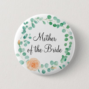 Elegant Eucalyptus Green Peach Moeder van de Bride Ronde Button 5,7 Cm