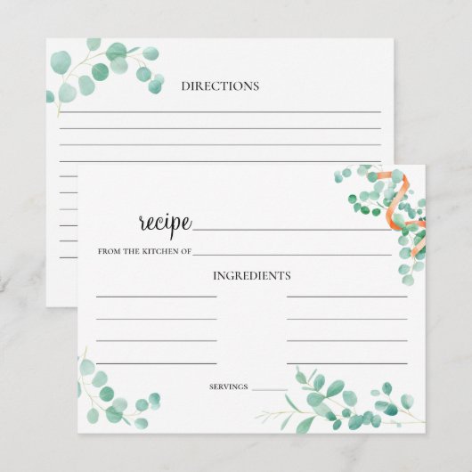 Elegant Eucalyptus Green Peach Wedding Recipcard Notitiekaartje (Voorkant / Achterkant)