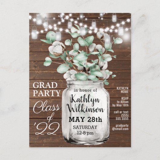 Elegant Eucalyptus Greenery Afstuderen Invitation Briefkaart (Voorkant)