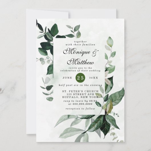Elegant Eucalyptus Greenery Airy Rustic Weddenscha Kaart (Voorkant)