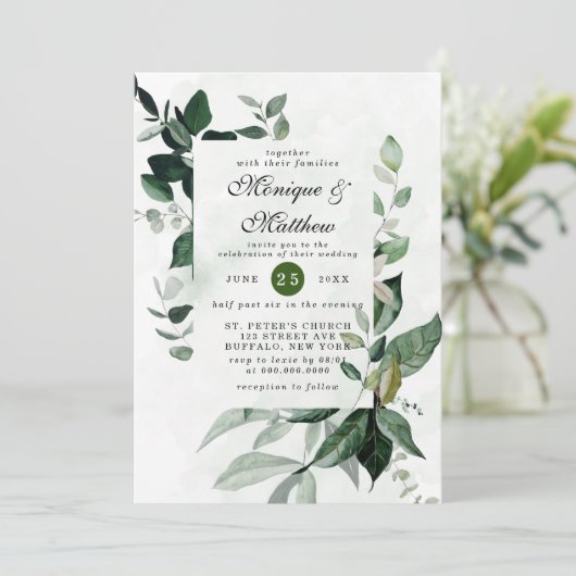 Elegant Eucalyptus Greenery Airy Rustic Weddenscha Kaart (Staand voorkant)