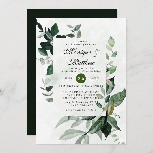 Elegant Eucalyptus Greenery Airy Rustic Weddenscha Kaart (Voorkant / Achterkant)