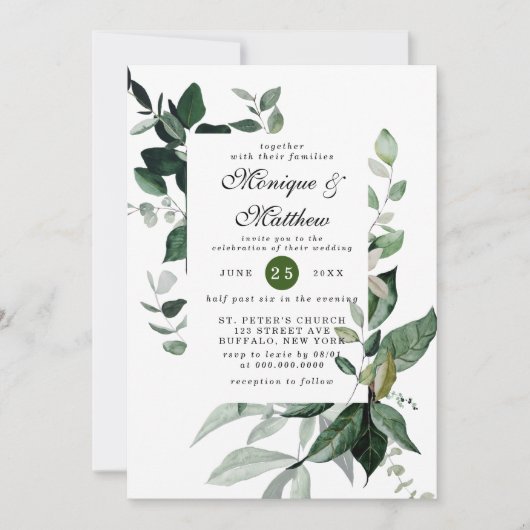 Elegant Eucalyptus Greenery Airy Rustic Wedding Kaart (Voorkant)