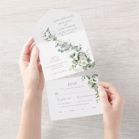 Elegant Eucalyptus Greenery All In One Uitnodiging (Afscheurbaar)