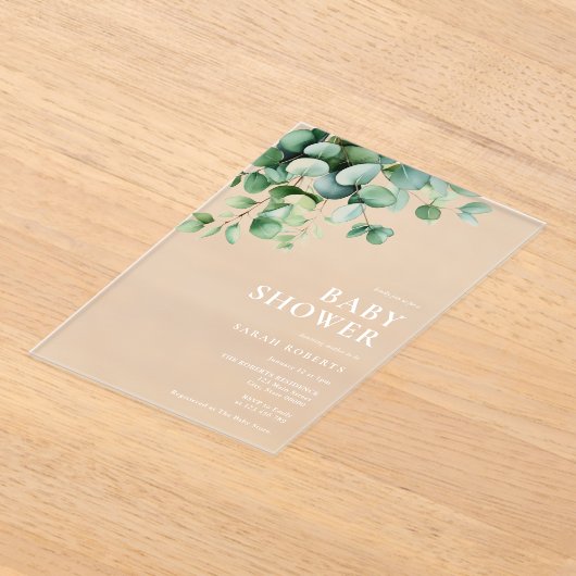 Elegant Eucalyptus Greenery Baby shower Acryl Uitnodigingen (Laagn)