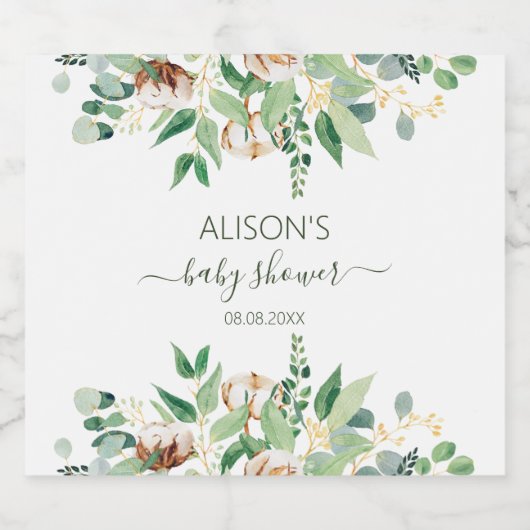 Elegant Eucalyptus Greenery Baby shower Bier Etiket (Enkel label)