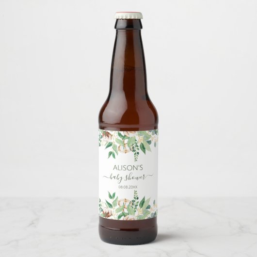 Elegant Eucalyptus Greenery Baby shower Bier Etiket (Voorkant)