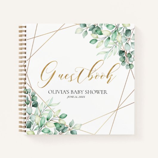 Elegant Eucalyptus Greenery Baby shower Guestbook Notitieboek (Voorkant)