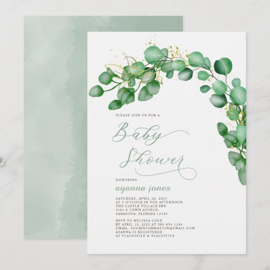 Elegant Eucalyptus Greenery Baby shower Kaart (Voorkant / Achterkant)