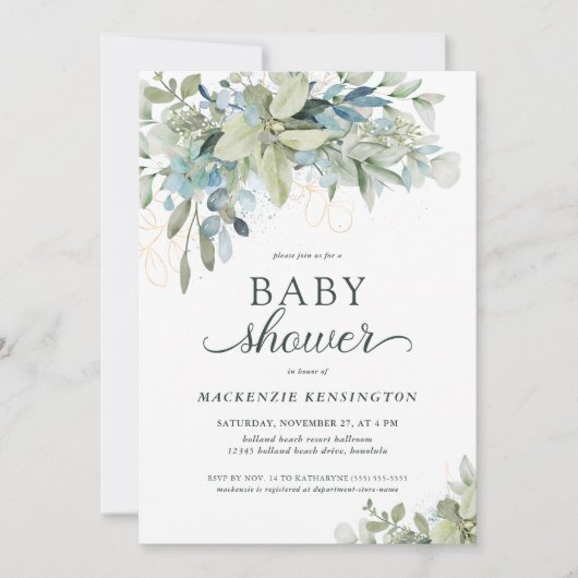 Elegant Eucalyptus Greenery Baby shower Kaart (Voorkant)