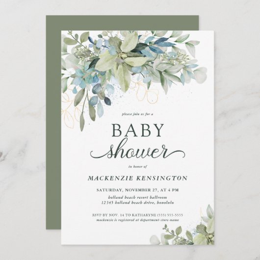 Elegant Eucalyptus Greenery Baby shower Kaart (Voorkant / Achterkant)