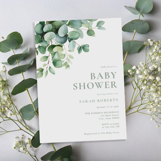 Elegant Eucalyptus Greenery Baby shower Kaart