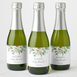 Elegant Eucalyptus Greenery Baby shower Mini Sparkling Wijnetiket