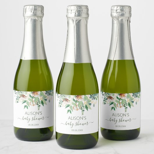 Elegant Eucalyptus Greenery Baby shower Mini Sparkling Wijnetiket