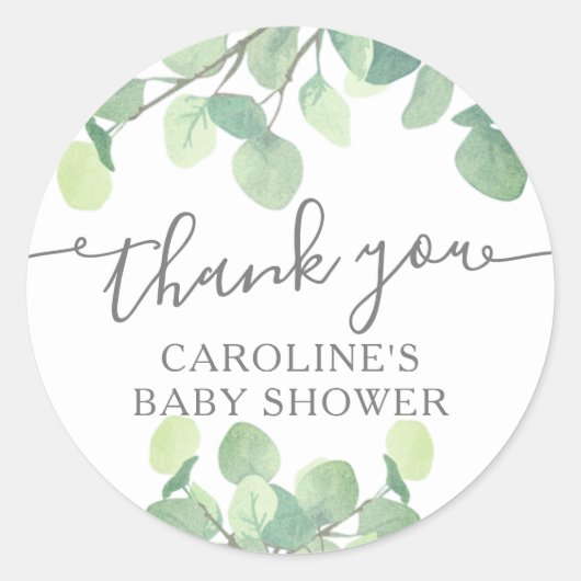 Elegant Eucalyptus Greenery Baby shower Ronde Sticker (Voorkant)