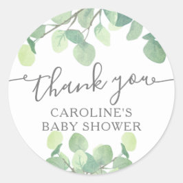 Elegant Eucalyptus Greenery Baby shower Ronde Sticker