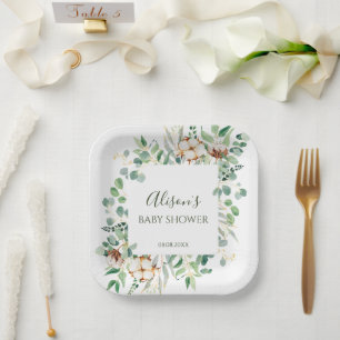 Elegant Eucalyptus Greenery Baby shower Square Papieren Bordje