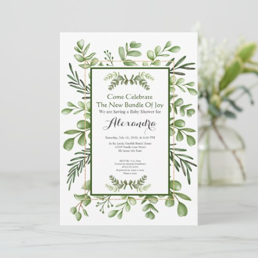 Elegant Eucalyptus Greenery Baby shower suitnodigi (Staand voorkant)