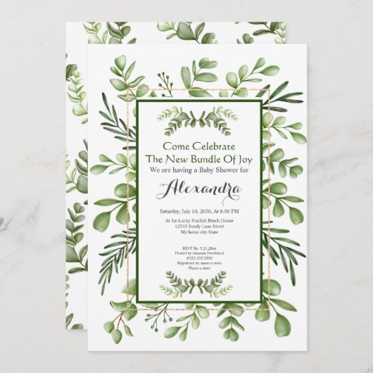 Elegant Eucalyptus Greenery Baby shower suitnodigi (Voorkant / Achterkant)