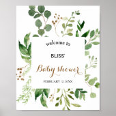 Elegant Eucalyptus Greenery Baby shower Welkom Poster (Voorkant)
