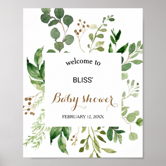 Elegant Eucalyptus Greenery Baby shower Welkom Poster (Voorkant)