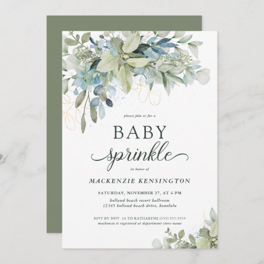 Elegant Eucalyptus Greenery Baby Sprinkle Kaart (Voorkant / Achterkant)