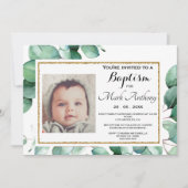 Elegant Eucalyptus Greenery Baptism Invitation Kaart (Voorkant)