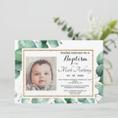 Elegant Eucalyptus Greenery Baptism Invitation Kaart (Staand voorkant)