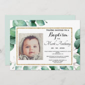 Elegant Eucalyptus Greenery Baptism Invitation Kaart (Voorkant / Achterkant)