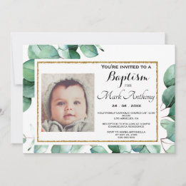 Elegant Eucalyptus Greenery Baptism Invitation Kaart