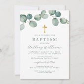 Elegant Eucalyptus Greenery Baptism Invitation Kaart (Voorkant)