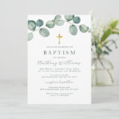 Elegant Eucalyptus Greenery Baptism Invitation Kaart (Staand voorkant)
