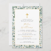 Elegant Eucalyptus Greenery Baptism Invitation Kaart (Voorkant)