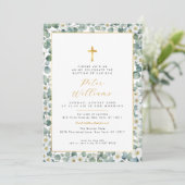 Elegant Eucalyptus Greenery Baptism Invitation Kaart (Staand voorkant)