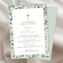 Elegant Eucalyptus Greenery Baptism Invitation Kaart