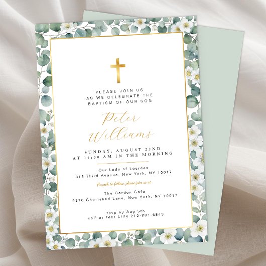 Elegant Eucalyptus Greenery Baptism Invitation Kaart