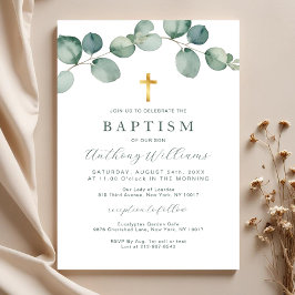 Elegant Eucalyptus Greenery Baptism Invitation Kaart